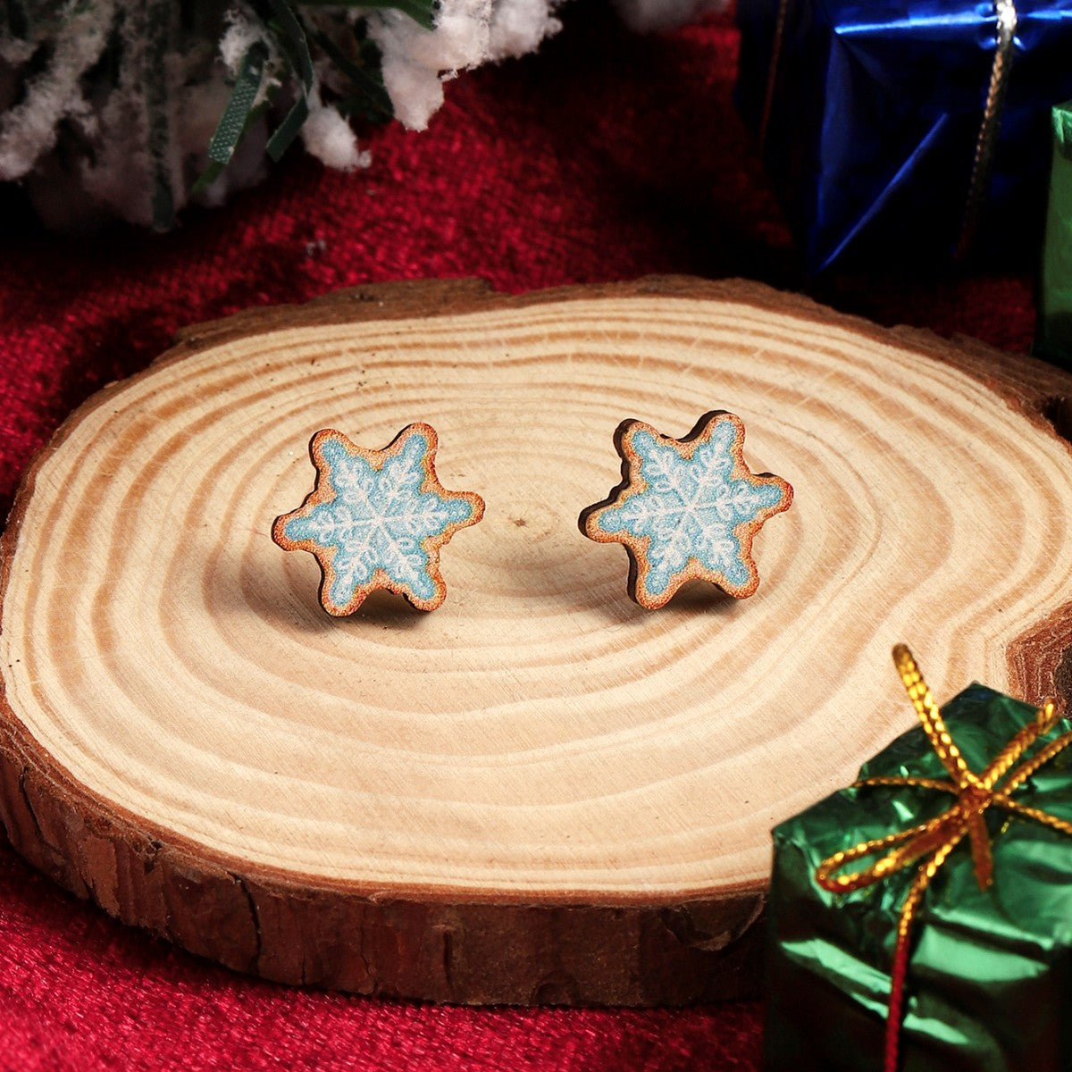 1 Pair Cute Christmas Tree Santa Claus Sock Wood Ear Studs