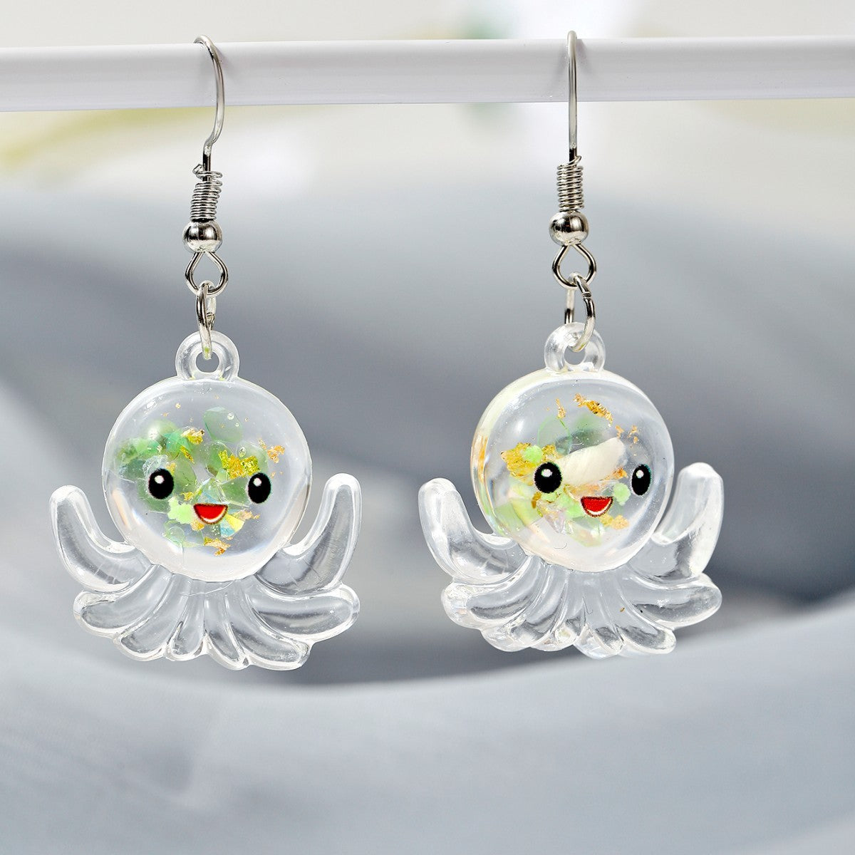 Wholesale Jewelry Cartoon Style Cute Octopus Plastic Resin Luminous Transparent Drop Earrings