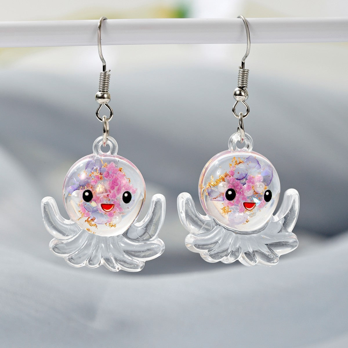 Wholesale Jewelry Cartoon Style Cute Octopus Plastic Resin Luminous Transparent Drop Earrings