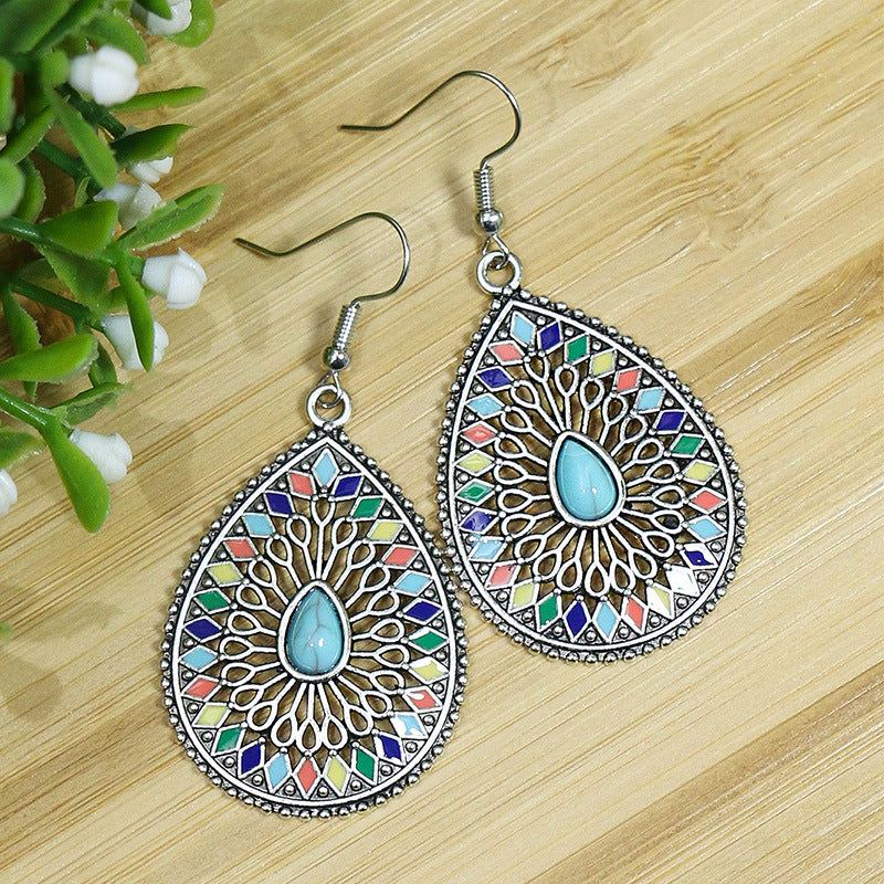 1 Pair Hip-Hop Retro Water Droplets Inlay Zinc Alloy Turquoise Drop Earrings