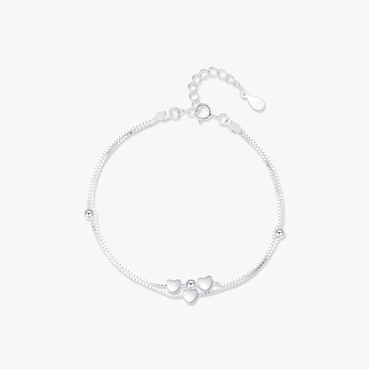 Ig Style Sweet Simple Style Heart Shape Sterling Silver Rhodium Plated Bracelets In Bulk