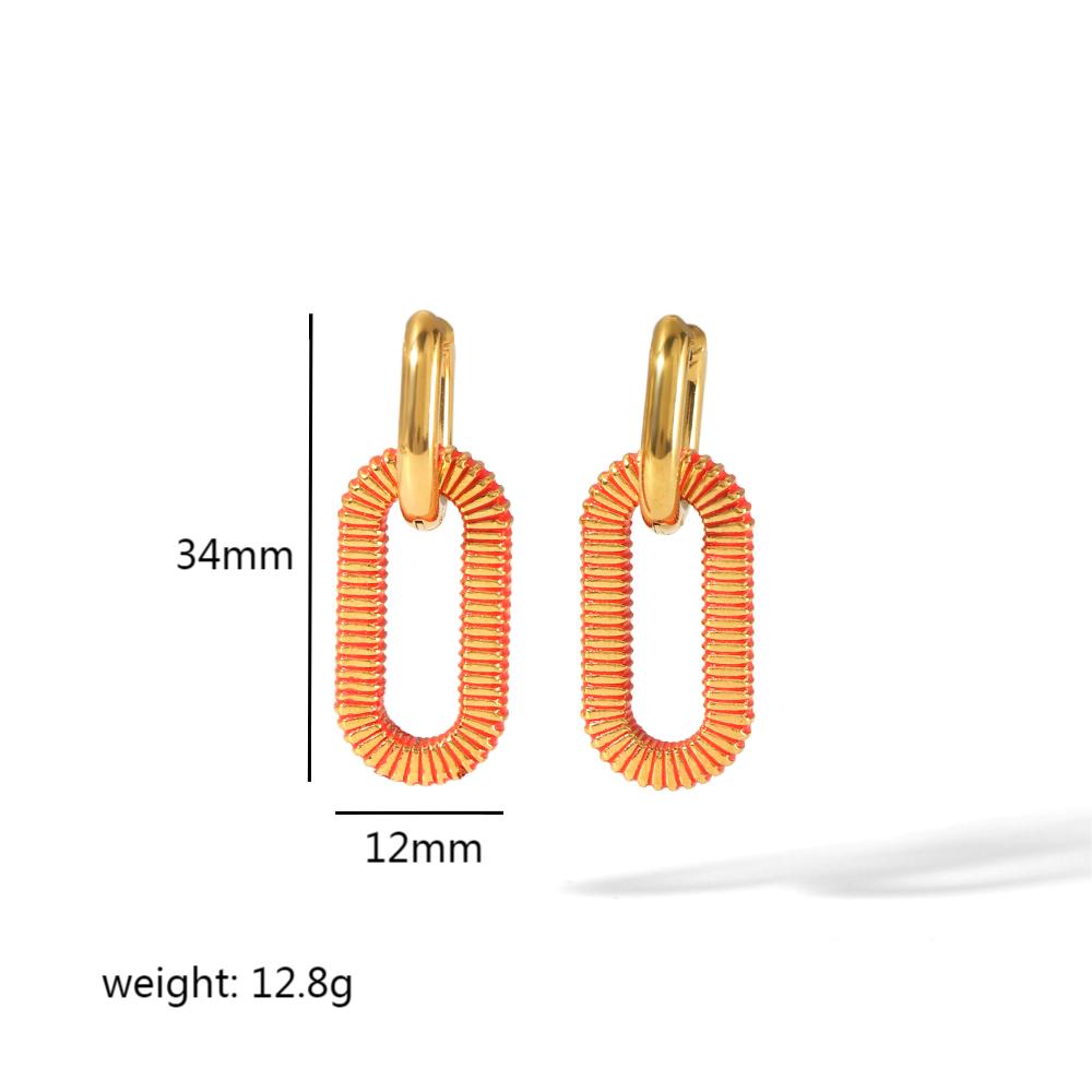 1 Pair Elegant Retro Oval Thread Polishing Plating Stainless Steel 18k Gold Plated Drop Earrings