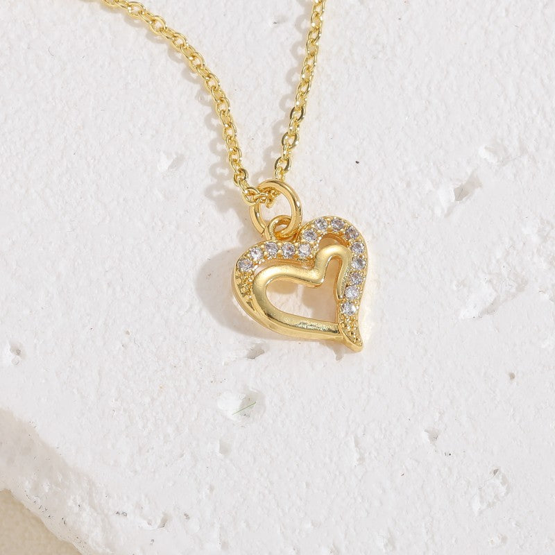 Simple Style Commute Heart Shape Copper Plating Inlay Zircon 14k Gold Plated White Gold Plated Pendant Necklace