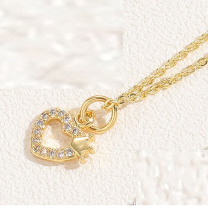 Simple Style Commute Heart Shape Copper Plating Inlay Zircon 14k Gold Plated White Gold Plated Pendant Necklace