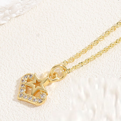 Simple Style Commute Heart Shape Copper Plating Inlay Zircon 14k Gold Plated White Gold Plated Pendant Necklace