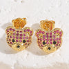 1 Pair Cute Simple Style Bear Plating Inlay Copper Zircon 14k Gold Plated Ear Studs