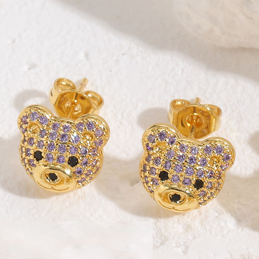 1 Pair Cute Simple Style Bear Plating Inlay Copper Zircon 14k Gold Plated Ear Studs