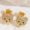 1 Pair Cute Simple Style Bear Plating Inlay Copper Zircon 14k Gold Plated Ear Studs