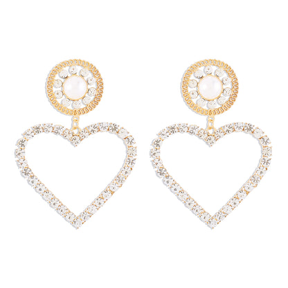 1 Pair Modern Style Simple Style Shiny Heart Shape Inlay Alloy Artificial Pearls Rhinestones Drop Earrings