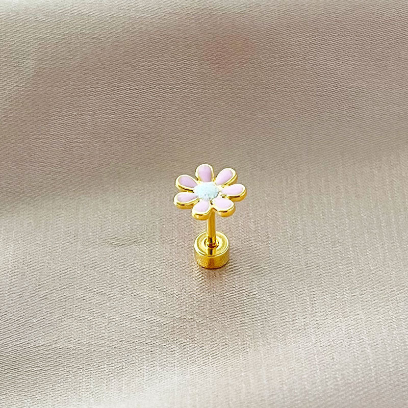 1 Piece Simple Style Flower Enamel Stainless Steel Ear Studs