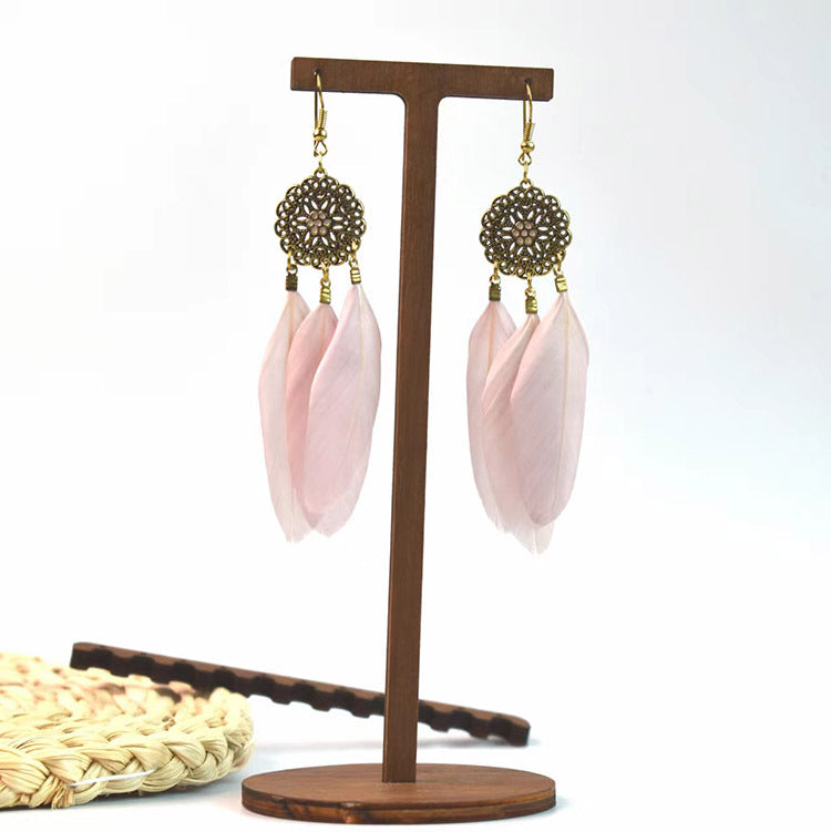 Wholesale Jewelry Ethnic Style Leaf Feather Patchwork Drop Earrings