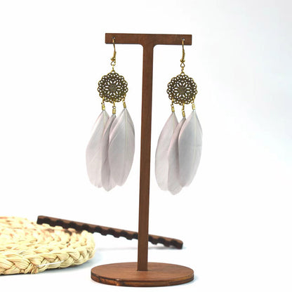 Wholesale Jewelry Ethnic Style Leaf Feather Patchwork Drop Earrings