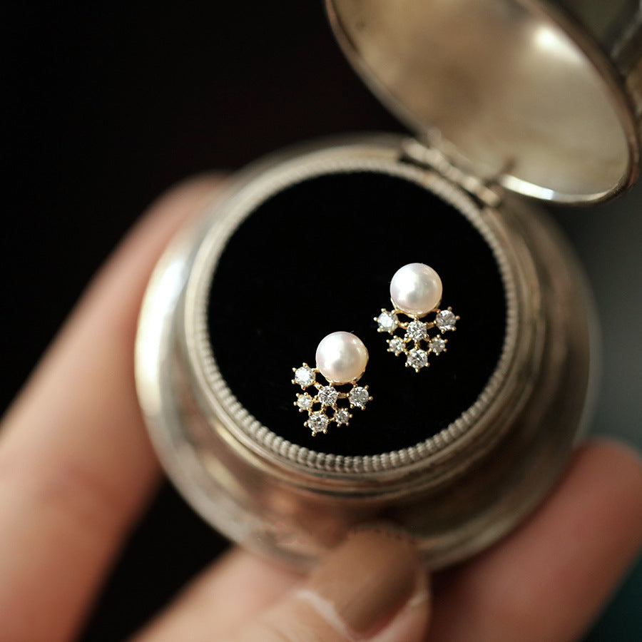 1 Pair Modern Style Korean Style Geometric Plating Inlay Sterling Silver Pearl Zircon Ear Studs