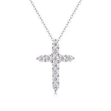 Elegant Cross Sterling Silver Inlay Moissanite Pendant Necklace