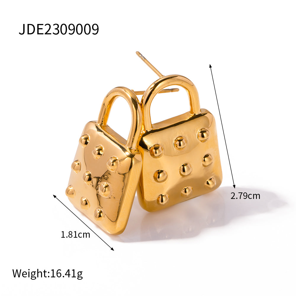 1 Pair Simple Style Lock Plating Stainless Steel 18k Gold Plated Drop Earrings