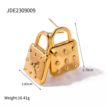 1 Pair Simple Style Lock Plating Stainless Steel 18k Gold Plated Drop Earrings