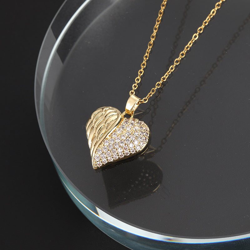 Europe And America Cross Border Love Pendant Necklace Micro-inlaid Color Zircon Clavicle Chain Geometric Girl Pendant Heart-shaped Necklace