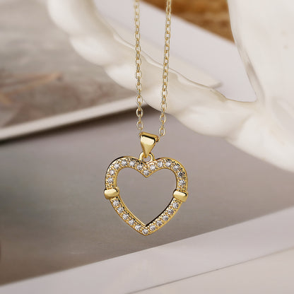 Elegant Streetwear Heart Shape Copper 18k Gold Plated Zircon Pendant Necklace In Bulk