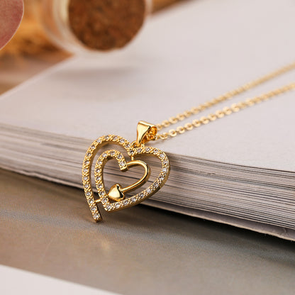 Elegant Streetwear Heart Shape Copper 18k Gold Plated Zircon Pendant Necklace In Bulk