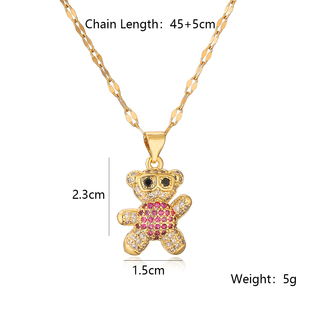 Cute Simple Style Little Bear Copper Plating Inlay Zircon 18k Gold Plated Pendant Necklace