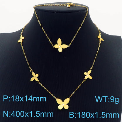 Sweet Simple Style Four Leaf Clover Titanium Steel Plating Inlay Artificial Diamond 18k Gold Plated Bracelets Necklace