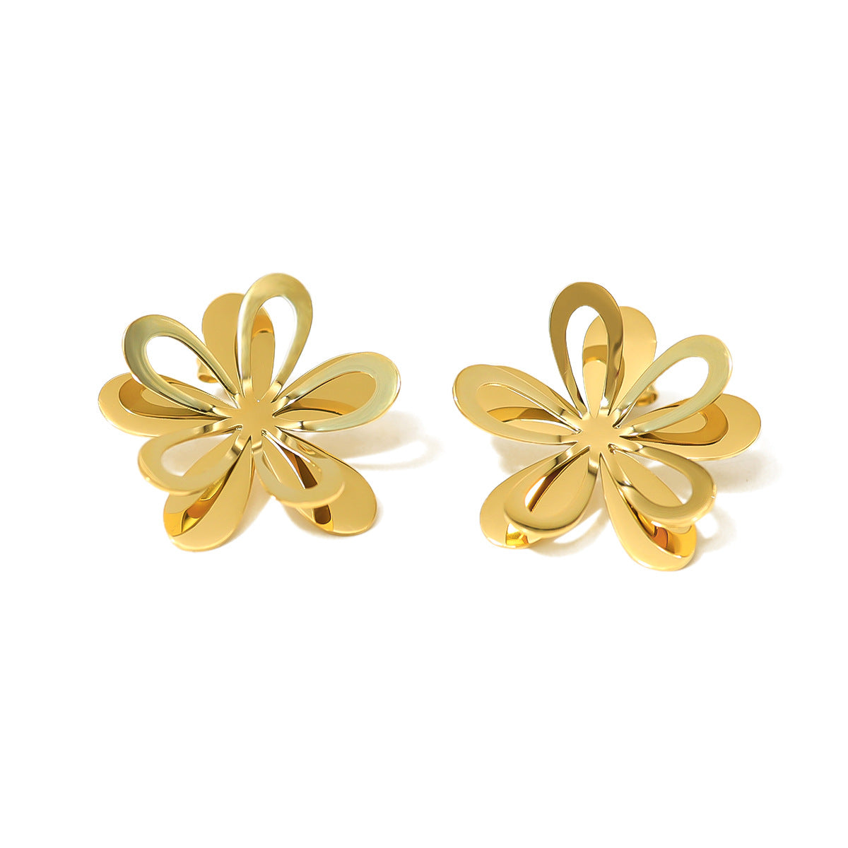 1 Pair Ig Style Vacation French Style Flower Petal Plating Stainless Steel Titanium Steel 18k Gold Plated Ear Studs