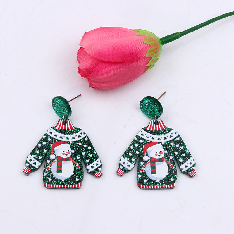 Wholesale Jewelry Simple Style Snowman Arylic Printing Drop Earrings