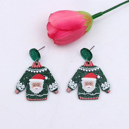 1 Pair Cute Christmas Sweet Santa Claus Snowflake Elk Arylic Wood Drop Earrings