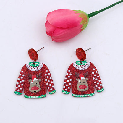 Wholesale Jewelry Simple Style Snowman Arylic Printing Drop Earrings