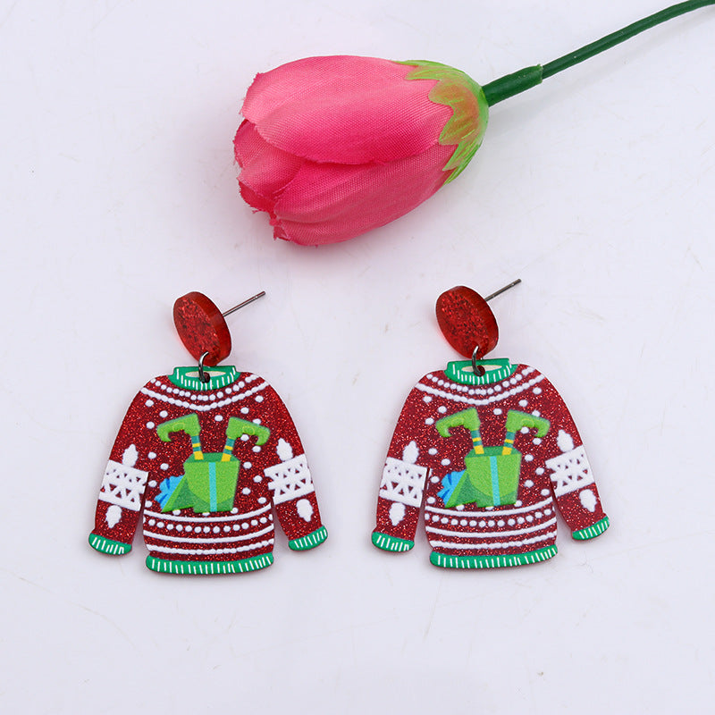 Wholesale Jewelry Simple Style Snowman Arylic Printing Drop Earrings