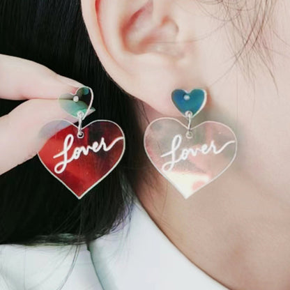 Wholesale Jewelry Simple Style Heart Shape Arylic Printing Drop Earrings