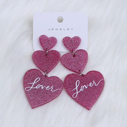 Wholesale Jewelry Simple Style Heart Shape Arylic Printing Drop Earrings