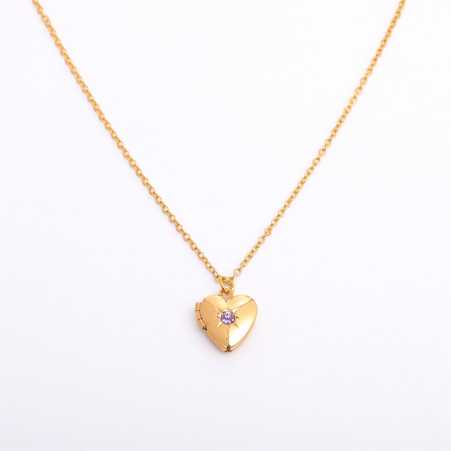 Retro Heart Shape Titanium Steel Copper 14k Gold Plated Birthstone Pendant Necklace In Bulk