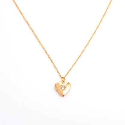 Retro Heart Shape Titanium Steel Copper 14k Gold Plated Birthstone Pendant Necklace In Bulk