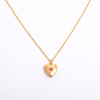 Retro Heart Shape Titanium Steel Copper 14k Gold Plated Birthstone Pendant Necklace In Bulk