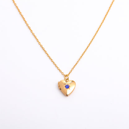 Retro Heart Shape Titanium Steel Copper 14k Gold Plated Birthstone Pendant Necklace In Bulk