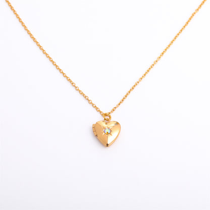 Retro Heart Shape Titanium Steel Copper 14k Gold Plated Birthstone Pendant Necklace In Bulk