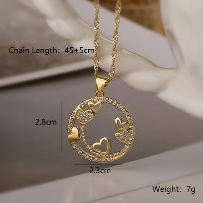 Sweet Simple Style Commute Heart Shape Butterfly Copper Plating Inlay Zircon 18k Gold Plated Pendant Necklace