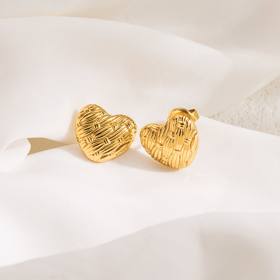 1 Pair Casual Heart Shape Solid Color Plating Stainless Steel 14k Gold Plated Ear Studs