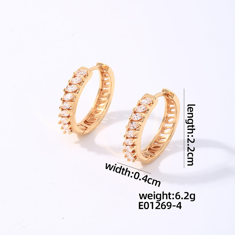 1 Pair Casual Simple Style Round Plating Inlay Copper Zircon White Gold Plated Gold Plated Hoop Earrings