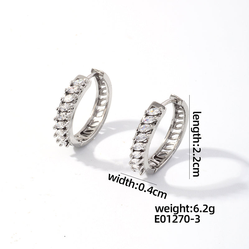 1 Pair Casual Simple Style Round Plating Inlay Copper Zircon White Gold Plated Gold Plated Hoop Earrings