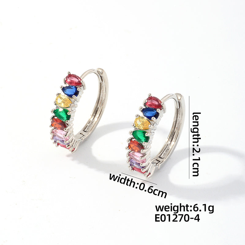 1 Pair Casual Simple Style Round Plating Inlay Copper Zircon White Gold Plated Gold Plated Hoop Earrings