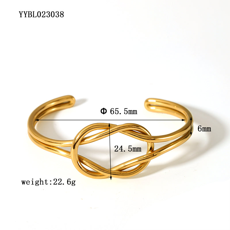 Vintage Style Electrocardiogram Leaves Knot Stainless Steel Plating 18k Gold Plated Bangle