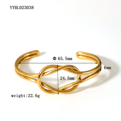 Vintage Style Electrocardiogram Leaves Knot Stainless Steel Plating 18k Gold Plated Bangle