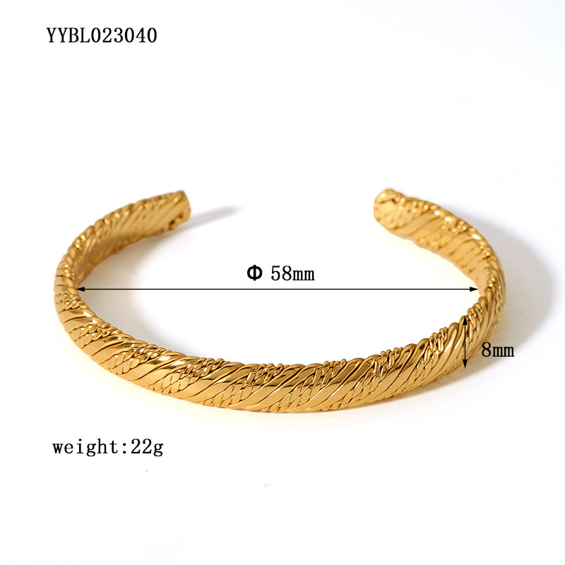 Vintage Style Electrocardiogram Leaves Knot Stainless Steel Plating 18k Gold Plated Bangle