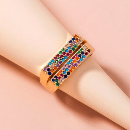 Simple Style Rainbow Zircon Adjustable Opening Ladies Copper Ring