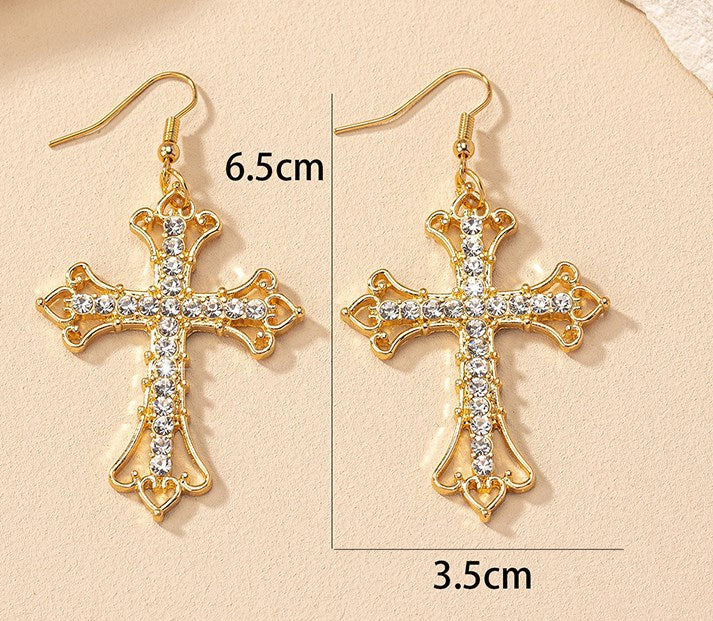 1 Pair Simple Style Cross Inlay Alloy Rhinestones Drop Earrings