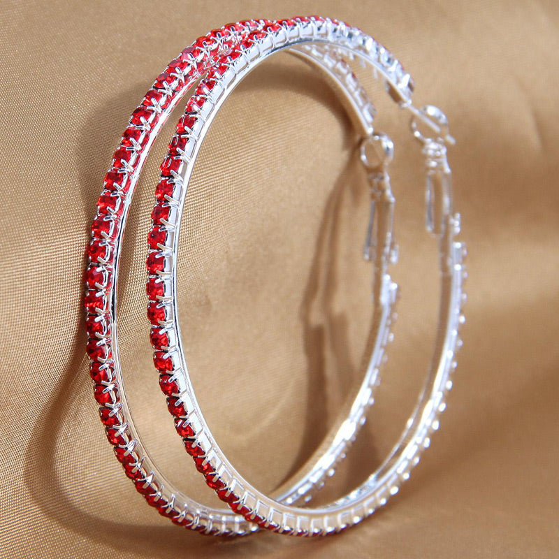 1 Pair Simple Style Round Inlay Rhinestone Ferroalloy Rhinestones Hoop Earrings