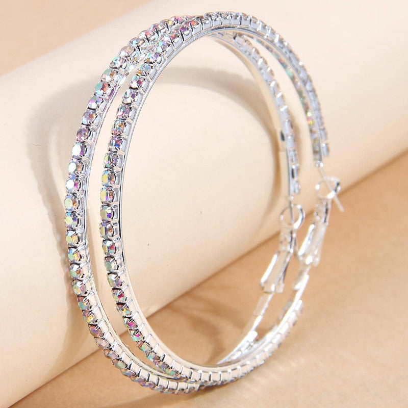 1 Pair Simple Style Round Inlay Rhinestone Ferroalloy Rhinestones Hoop Earrings