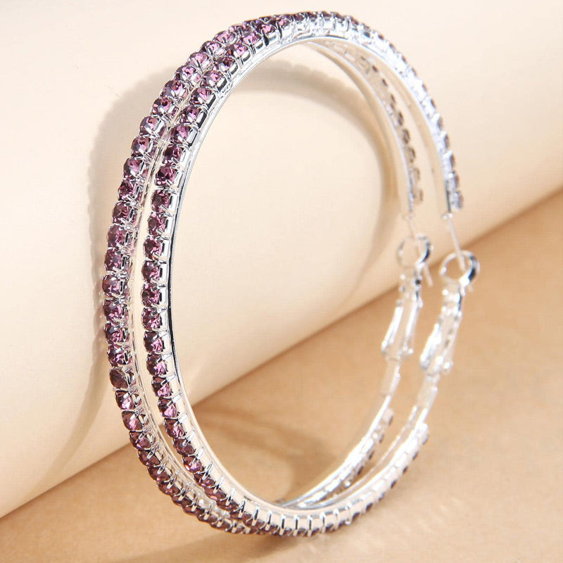 1 Pair Simple Style Round Inlay Rhinestone Ferroalloy Rhinestones Hoop Earrings